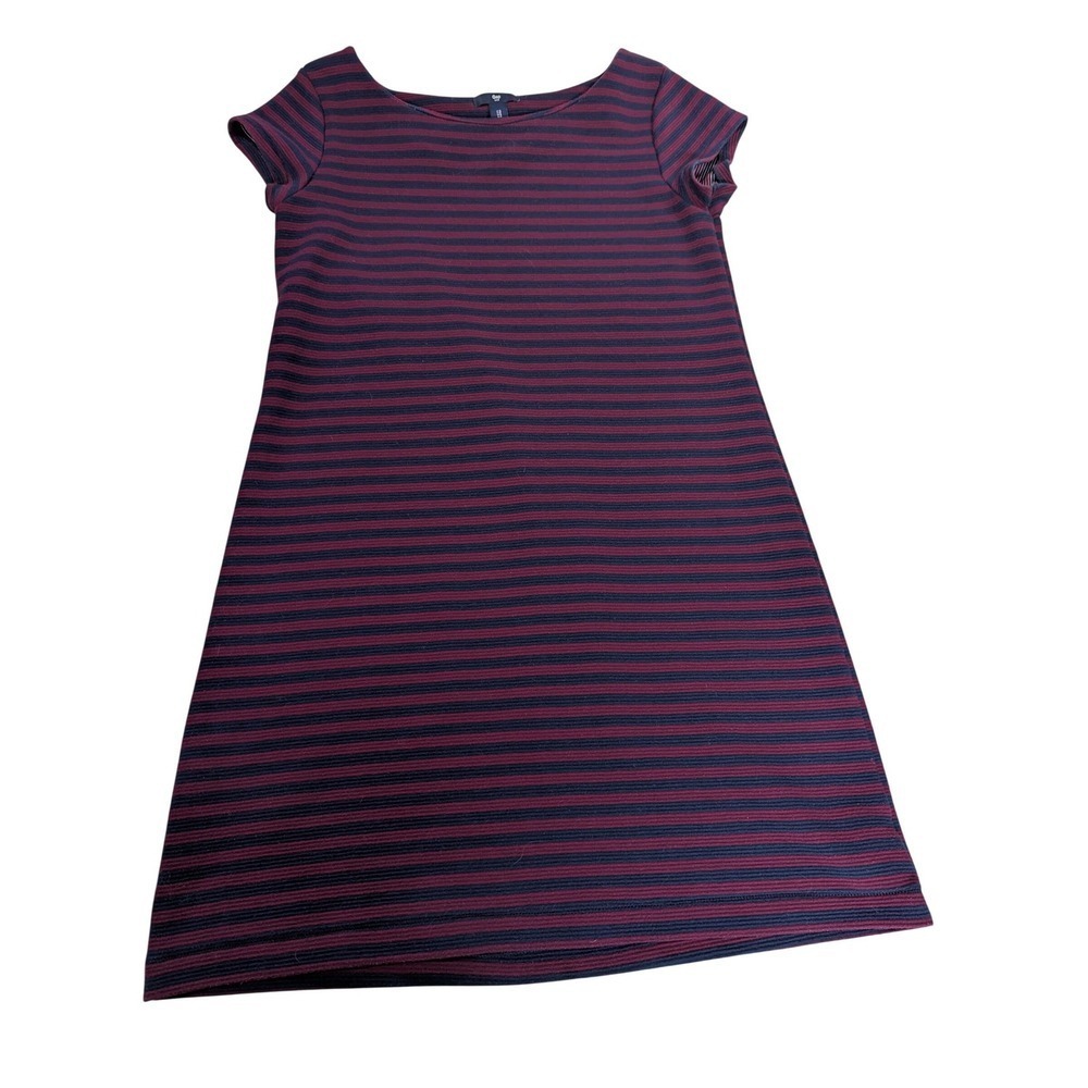 Gap Women Burgundy Navy Striped Short Sleeve Boat Neck A-Line Dress Size S